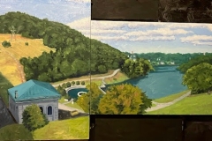 Wachusetts Reservoir 1 oil on board, 19 x 38, 2024tts rese